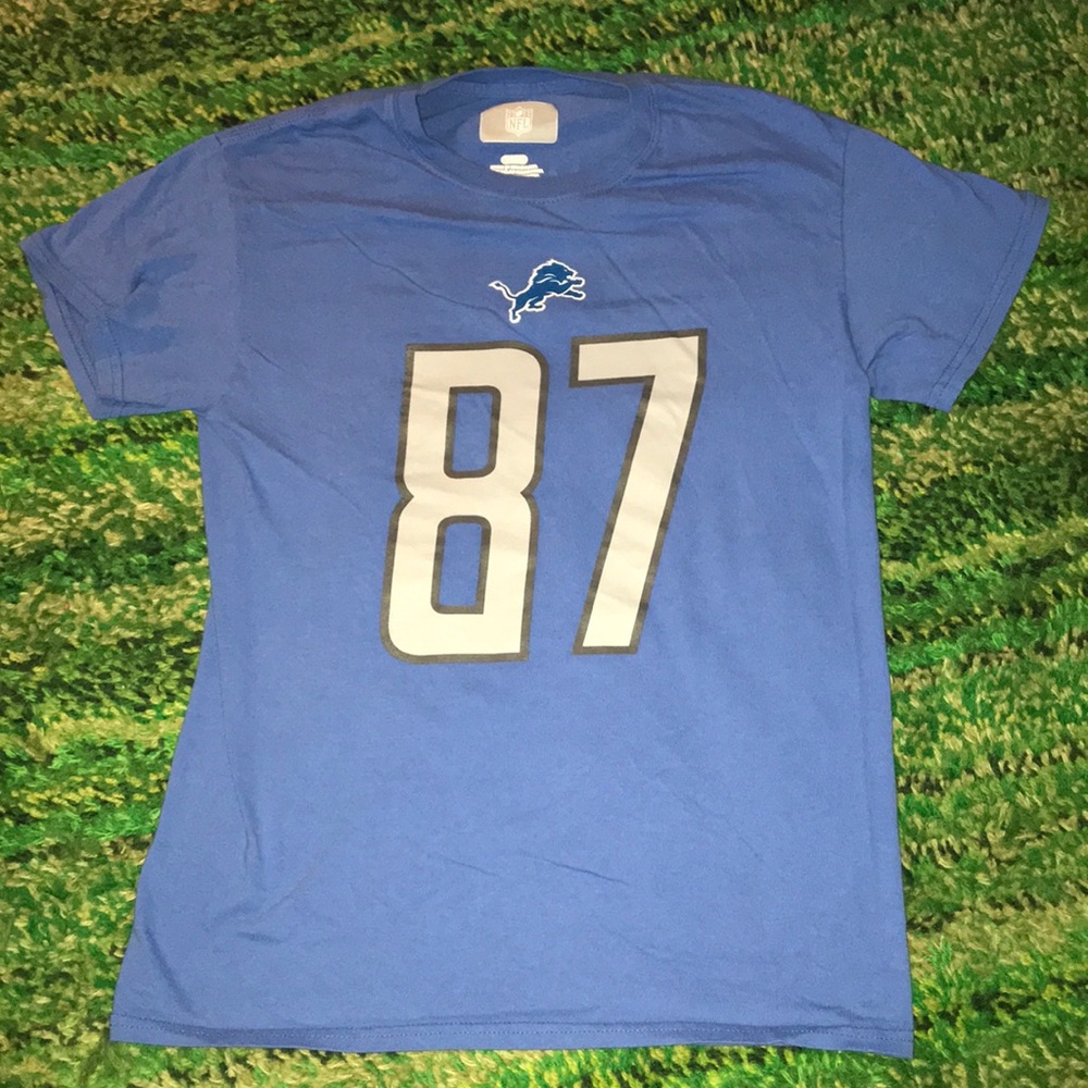 Detroit Lions #87 Sam LaPorta Blue Short-Sleeve Tee